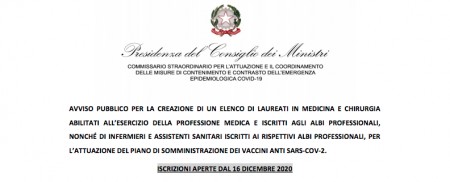 Piano vaccini, ecco l’avviso pubblico rivolto agli Infermieri